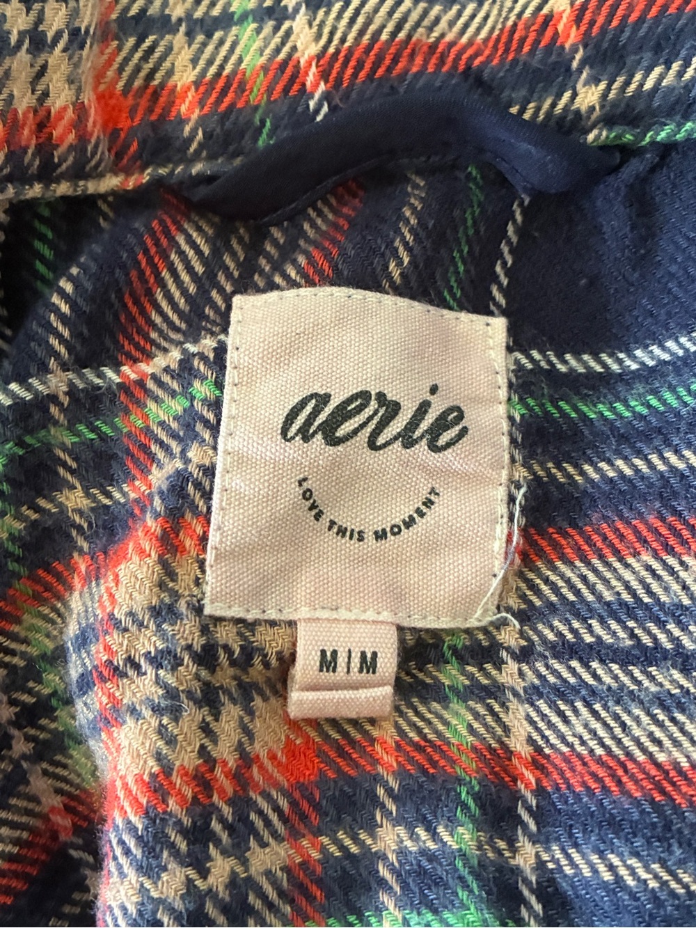 aerie Slouchy Navy Plaid Cozy Girl Indie Sleaze Grunge Boxy Soft PJ Flannel Sz M - Picture 8 of 9